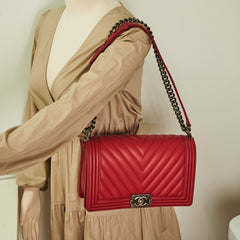 Chanel New Medium Boy Lambskin Red