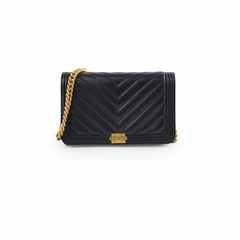 Chanel Boy Black Wallet on Chain microchip