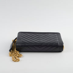 Chanel Boy Black Wallet on Chain microchip