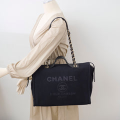 Chanel Zip Deauville Bag Navy Microchip