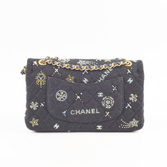 Chanel Medium Classic Crystal Embellished Flap Bag Black Microchip