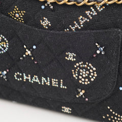 Chanel Medium Classic Crystal Embellished Flap Bag Black Microchip