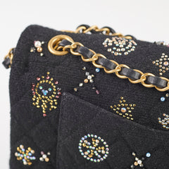 Chanel Medium Classic Crystal Embellished Flap Bag Black Microchip