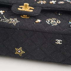 Chanel Medium Classic Crystal Embellished Flap Bag Black Microchip