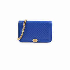 Chanel Boy Wallet on Chain Blue Lambksin