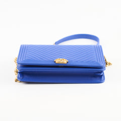 Chanel Boy Wallet on Chain Blue Lambksin