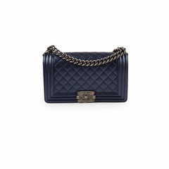 Chanel Old Medium Caviar Boy Metallic Blue