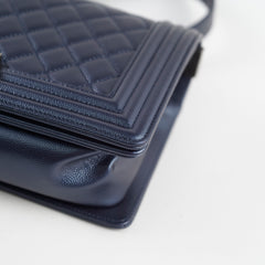 Chanel Old Medium Caviar Boy Metallic Blue