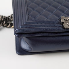 Chanel Old Medium Caviar Boy Metallic Blue