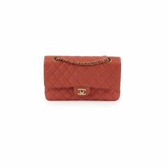 Chanel Medium/Large 24k plated caviar classic flap salmon