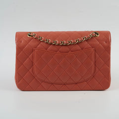 Chanel Medium/Large 24k plated caviar classic flap salmon