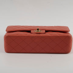 Chanel Medium/Large 24k plated caviar classic flap salmon