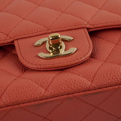 Chanel Medium/Large 24k plated caviar classic flap salmon