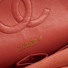 Chanel Medium/Large 24k plated caviar classic flap salmon