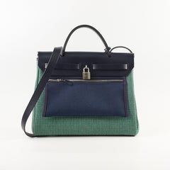 Hermes Herbag Zip 31 Criss Viking Quadrille Dark Green, Navy