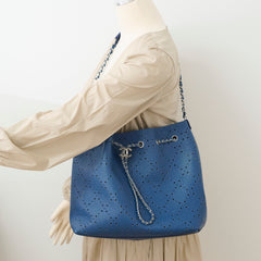 Chanel Perforated Drawstring Bucket Bag Blue