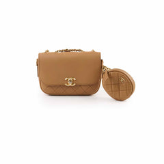 Chanel Seasonal Crossbody Bag with Pouch Tan