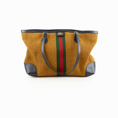 Gucci Ophidia Raffia Medium Tote Bag Brown/Navy