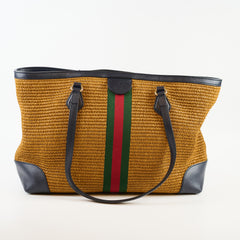 Gucci Ophidia Raffia Medium Tote Bag Brown/Navy