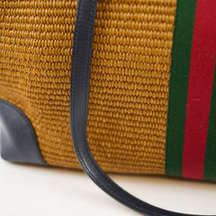Gucci Ophidia Raffia Medium Tote Bag Brown/Navy