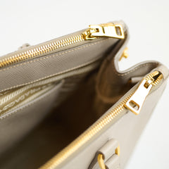 Prada Saffiano Medium Galleria Double Zip Tote Light Grey