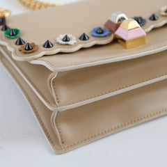 Fendi Kan I Small Flower Studded Flap Bag Beige