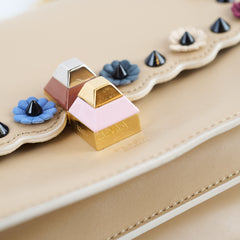 Fendi Kan I Small Flower Studded Flap Bag Beige