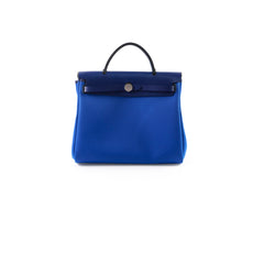 Hermes Herbag 31 Zip Bag Canvas/Hunter Leather Bleu Billard/Bleu Saphir SHW Stamp Z