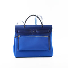 Hermes Herbag 31 Zip Bag Canvas/Hunter Leather Bleu Billard/Bleu Saphir SHW Stamp Z