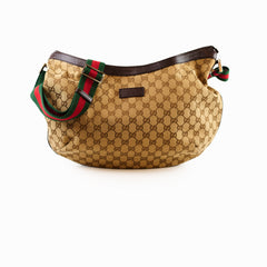 Gucci GG Canvas Web Half Moon Crossbody Bag Brown