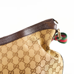 Gucci GG Canvas Web Half Moon Crossbody Bag Brown
