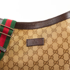 Gucci GG Canvas Web Half Moon Crossbody Bag Brown