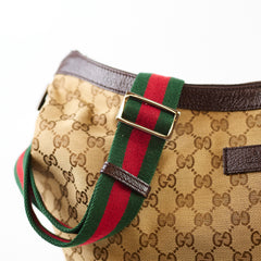 Gucci GG Canvas Web Half Moon Crossbody Bag Brown