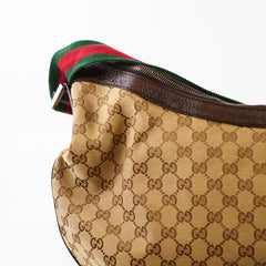 Gucci GG Canvas Web Half Moon Crossbody Bag Brown