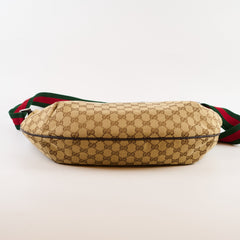 Gucci GG Canvas Web Half Moon Crossbody Bag Brown