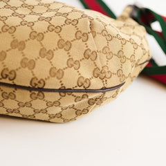 Gucci GG Canvas Web Half Moon Crossbody Bag Brown