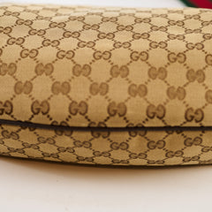 Gucci GG Canvas Web Half Moon Crossbody Bag Brown