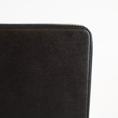 Prada Saffiano Leather Zip Document Case Black