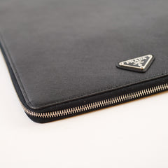 Prada Saffiano Leather Zip Document Case Black