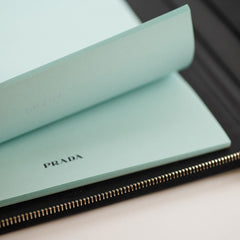Prada Saffiano Leather Zip Document Case Black
