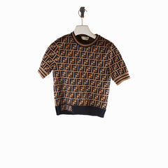 Fendi Knit Short Sleeve Sweater Zucca Brown Size 36