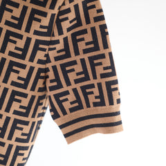 Fendi Knit Short Sleeve Sweater Zucca Brown Size 36