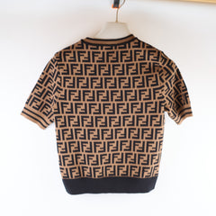 Fendi Knit Short Sleeve Sweater Zucca Brown Size 36