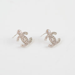 Chanel CC Crystal Strass Silver Stud Earrings Costume Jewellery