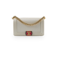 Chanel Medium White Cube Embossed Shimmer Boy Bag