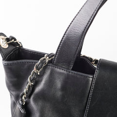 Chanel Diamond Stitched Expandable Leather Zip Tote Blacke