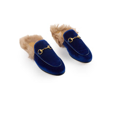 Gucci Princetown Fur Mules Suede Blue - Size 35.5