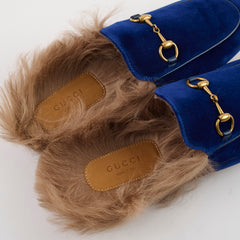 Gucci Princetown Fur Mules Suede Blue - Size 35.5