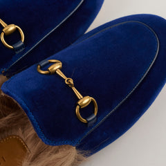 Gucci Princetown Fur Mules Suede Blue - Size 35.5