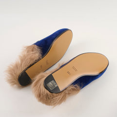 Gucci Princetown Fur Mules Suede Blue - Size 35.5